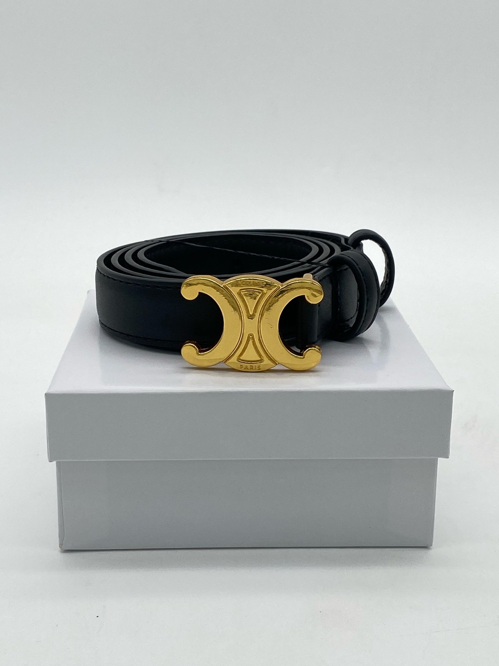 Celine Triomphe Gold Logo Black Leather Belt 105 CM/XL - Picture 5 of 16
